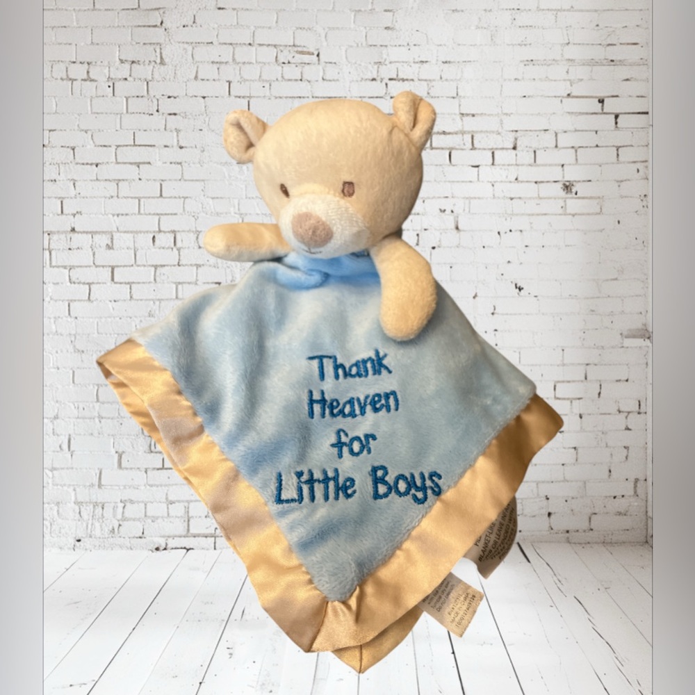 Baby Kiss Lovey Plush Security Blanket Teddy Bear Thank Heaven For Little Boys